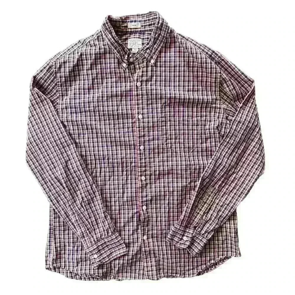 J. Crew Stretch Plaid Button Down Shirt Mens XL Organic Cotton Slim Long Sleeve